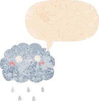 nuvem de desenho animado bonito e bolha de fala em estilo retrô texturizado vetor