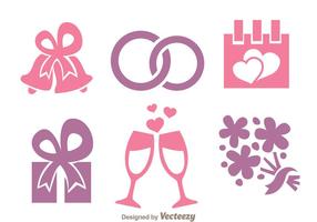Ícones rosa e roxo do casamento vetor