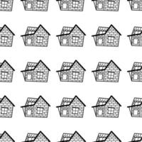 padrão de vetor sem costura de casas de contorno em estilo doodle em um fundo branco.