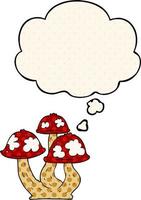 cogumelos de desenho animado e balão de pensamento no estilo de quadrinhos vetor