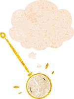 relógio de ouro dos desenhos animados e balão de pensamento em estilo retrô texturizado vetor