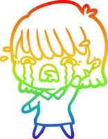 desenho de linha de gradiente de arco-íris menina de desenho animado chorando vetor