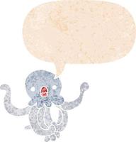 água-viva de desenho animado e bolha de fala em estilo retrô texturizado vetor