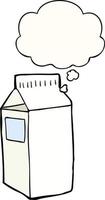 caixa de leite dos desenhos animados e balão de pensamento vetor