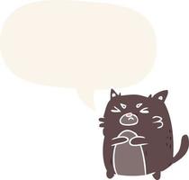 desenho animado gato bravo e bolha de fala em estilo retrô vetor