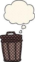 lata de lixo de desenho animado e balão de pensamento no estilo de quadrinhos vetor