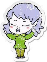 vinheta angustiada de uma linda garota elfa de desenho animado vetor
