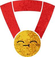 medalha de ouro dos desenhos animados de estilo de ilustração retrô vetor