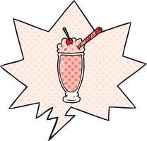 milk-shake de desenho animado e bolha de fala no estilo de quadrinhos vetor