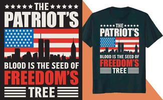 o sangue dos patriotas é a semente do design da camiseta da árvore das liberdades vetor