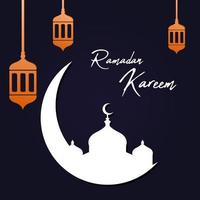 Ramadan Karim. ornamento de mesquita com fundo roxo. melhor usado para lembrete do ramadã. vetor
