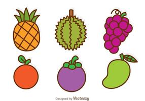 Ícones de desenhos animados de frutas vetor