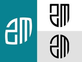 pacote de designs de logotipo zm de letras iniciais criativas. vetor