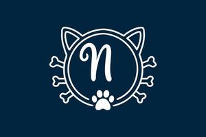 desenhos de logotipo de letra n monograma de gato. vetor