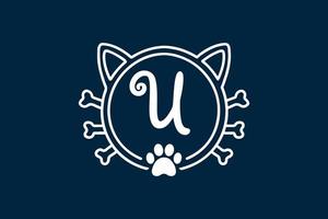 desenhos de logotipo de letra u monograma de gato. vetor