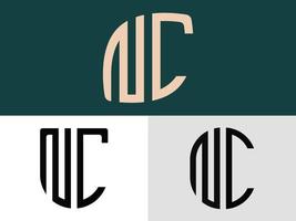 pacote de designs de logotipo nc de letras iniciais criativas. vetor