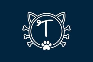 desenhos de logotipo de letra t monograma de gato. vetor