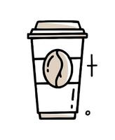 xícara de papel de café doodle clipart em ilustração vetorial preto e bege no estilo desenhado à mão vetor