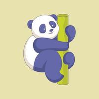 panda fofo escalando ilustração de ícone de vetor de árvore de bambu