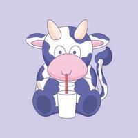 vaca bonita bebendo um copo de ilustração vetorial de leite vetor