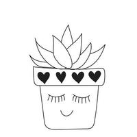 cacto doodle fofo em um vaso de flores, ilustração vetorial de planta de casa vetor