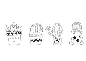 definir cactos doodle fofos em um slide. ilustração vetorial com plantas de interior bonitos. contorno de cacto vetor