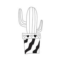 printcute doodle cactus em um vaso de flores, ilustração vetorial de planta de casa vetor