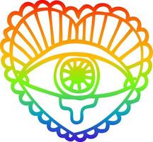 desenho de linha de gradiente de arco-íris desenho de desenho animado símbolo de tatuagem de coração de olho chorando vetor
