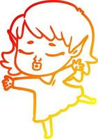 linha de gradiente quente desenhando uma linda garota elfa de desenho animado dançando vetor