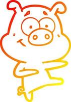 desenho de linha de gradiente quente desenho de porco apontando vetor