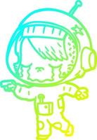 desenho de linha de gradiente frio desenho animado garota astronauta chorando vetor