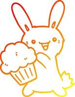 linha de gradiente quente desenhando coelho de desenho animado fofo com muffin vetor