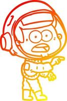 desenho de linha de gradiente quente desenho animado astronauta surpreso vetor