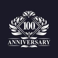 logotipo de aniversário de 100 anos, logotipo floral de 100º aniversário de luxo. vetor