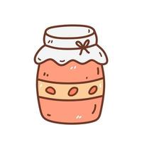 lindo pote de geléia de morango isolado no fundo branco. ilustração vetorial desenhada à mão em estilo doodle. perfeito para cartões, logotipo, decorações, receitas, menu, vários designs. vetor