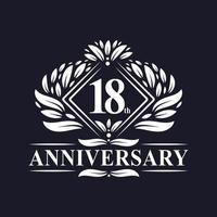 logotipo de aniversário de 18 anos, logotipo floral de 18º aniversário de luxo. vetor