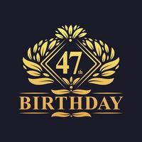 logotipo de aniversário de 47 anos, celebração de aniversário de 47 anos de luxo dourado. vetor