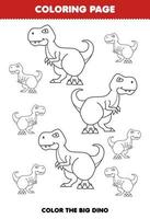 jogo de educação para crianças página de colorir imagem grande ou pequena de desenho animado bonito folha de trabalho para impressão de tiranossauro dinossauro pré-histórico vetor