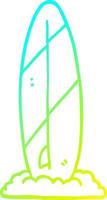 prancha de surf dos desenhos animados de desenho de linha de gradiente frio vetor