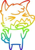 linha de gradiente de arco-íris desenhando raposa de desenho animado com raiva vetor