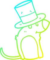 Rato de desenho animado de desenho de linha de gradiente frio usando chapéu de natal vetor