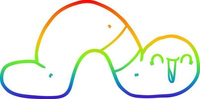 desenho de linha de gradiente de arco-íris verme de desenho animado vetor