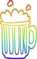 desenho de linha de gradiente de arco-íris caneca de cerveja de desenho animado vetor