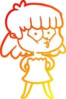 desenho de linha de gradiente quente desenho animado garota assobiando vetor