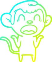 desenho de linha de gradiente frio gritando macaco de desenho animado encolhendo os ombros vetor