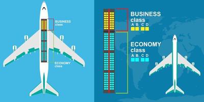 vetor de ilustração de classe avião mapa assento. cadeira de fretamento de passageiros de viagem de turismo de companhia aérea. informações passeio de avião de trânsito internacional