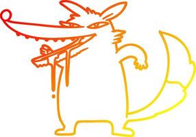 linha de gradiente quente desenhando lobo de desenho animado faminto vetor