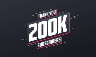 obrigado 200.000 inscritos celebração de 200k inscritos. vetor