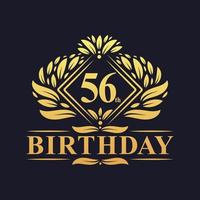 logotipo de aniversário de 56 anos, celebração de aniversário de 56 anos de luxo dourado. vetor