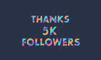 obrigado 5k seguidores, 5000 seguidores celebração design colorido moderno.
